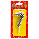 Свеча для торта цифра " Миленд " 7, серебряная в полоску, 14*6,5*1см, картонный блистер, европодвес