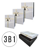 Набор коробок " KWELT " 3в1 21*29*9,5см, 19*26*8см, 17*23*6,5см Happy, цвет  - сиреневый/черный, атласный бант, картон/ПВХ