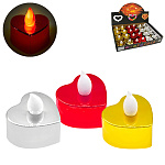 Свеча светодиодная " KWELT " 4*3,5*2см Сердца ассорти 3 цветов (Золото, серебро, красный), батарейки в комплекте, картонная упаковка 23*16*4см