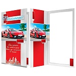 Открытка " Мир открыток " 2-01 Евро Поздравляю! Мужская- Спортивная машина на пляже, 215*216мм, фольга, конгрев, рельеф